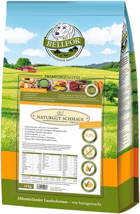 Bellfor Naturgut-Schmaus High-Quality Cold-Pressed Hypoallergenic Dry Food for Dogs with Insects, Grain-Free, Ideal for Nutritionally Sensitive Dogs (10 kg)