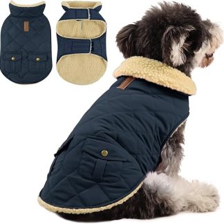 Queenmore Winter Coat Dog Waterproof Dog Coat for Small Dogs Warm Dog Jacket Winter Quilting Dog Clothing Winter Dog Jumper for Dachshund Chihuahua Poodle Bulldog Beagle, Blue, XS