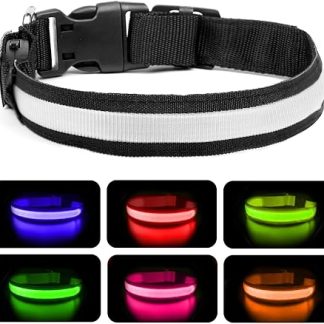 Nepfaivy Luminous Dog Collar USB Rechargeable - Dog Collar Luminous with Adjustable Length for Large Dogs, LED Collar Dog 6 Colour Changing for Night Safety (Multicoloured S)