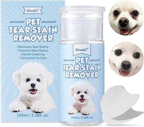 Natural Tear Stain Remover for Dogs and Cats 100 ml, Eye Cleaning Pads Pack of 50 - Gentle, Safe & Non-Irritating Formula Effectively Removes Tear Stains, Eye Secretions, Discharge and Mucus