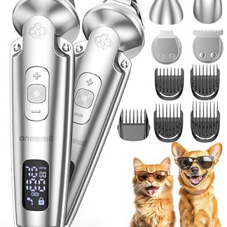 oneisall 4-in-1 Quiet Dog Cat Clipper, 3-Speed Paw Trimmer for Dogs up to 7000 RPM, IPX7 Waterproof Dog Clipper & Paw Trimmer & Claw Grinder 2000 mAh Rechargeable