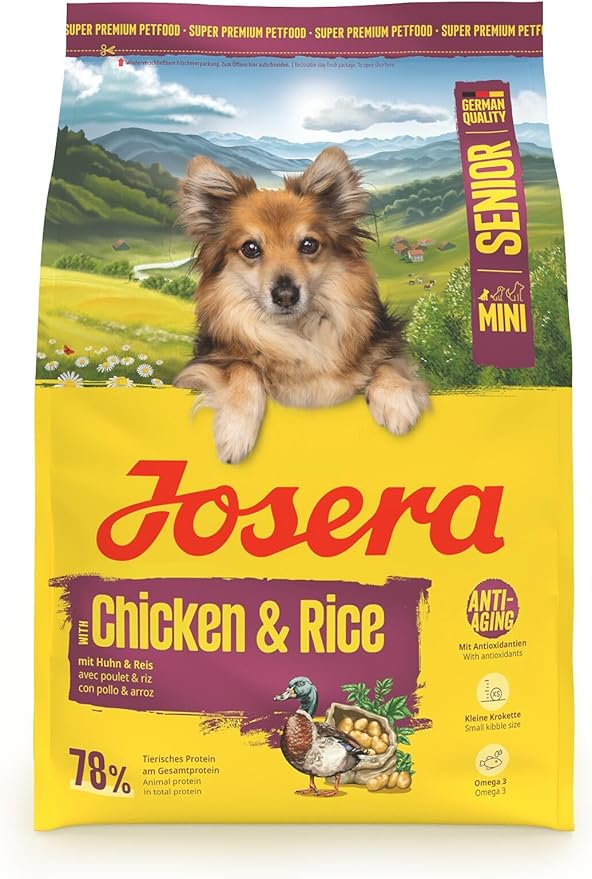 JOSERA Mini Senior Chicken & Rice (1 x 3 kg) Premium Dry Food for Adult Older Dogs Small Breeds Anti-Ageing & Kidney Relief Extra Small Croquettes Gluten Free Pack of 1