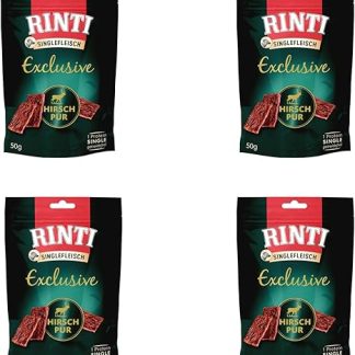 Rinti Singlefleisch Exclusive Snack Deer Pure | Pack of 4 | 4 x 50 g | Supplementary Feed for Adult Dogs | Only Deer for Sensitive Dogs for Allergies