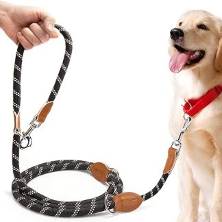 PETCOOZ Dog Lead, 3 m Adjustable Recall Lead for Medium and Large Dogs (15-60 kg), Reflective Hands-Free Lead with 2 Carabiners, Double Lead Made of Robust Nylon, 200 kg for Extreme Force