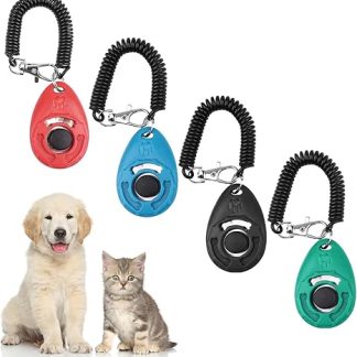 Pack of 4 Dog Clicker, Clicker Cat, Clicker Training Dog, Clicker with Large Button, Clicker Dog Training with Wrist Strap, for Dog Training, Also for Cats, Horses