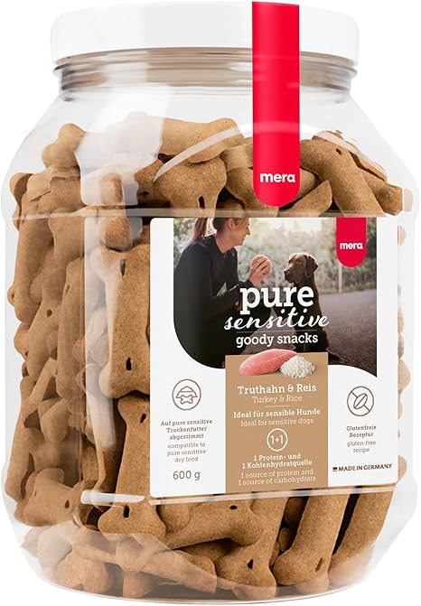 MERA Pure Sensitive Goody Snack, Healthy Treats for Sensitive Dogs, Turkey and Rice Dog Treats, Gluten-Free for Training (600 g)