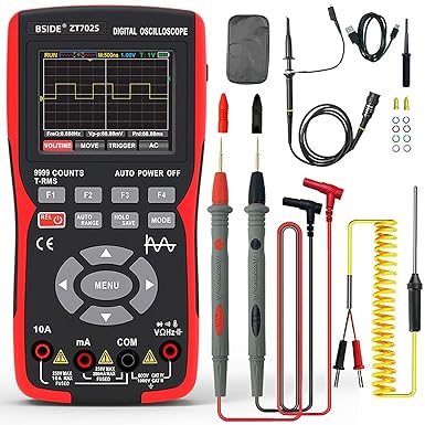 BSIDE Handheld 2-in-1 Oscilloscope Multimeter 10 MHz, 1 Channel 9999 Counts Digital Multimeter Rechargeable with Colour Screen for Automotive Electrical Work