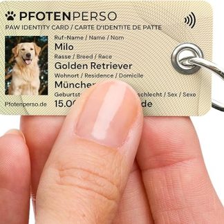 Pfotenperso Dog ID with NFC Chip - Dog Tag Personalised with Name - Name Plate for Collar - Address Tag Dogs & Cats - Animal ID Card with Photo and QR