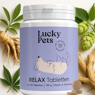 Lucky Pets Calming Tablets for Dogs Pack of 150 - With L-Tryptophan, Valerian and Hemp Seed - For Stress, Anxiety, New Year's Eve and Travel - Sedative for Dogs - Made in Germany