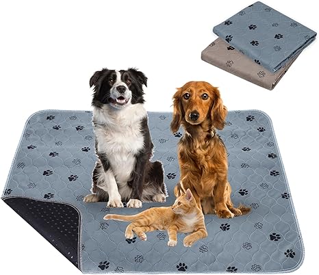 Pack of 2 90 x 120 cm Puppy Pads Washable, Reusable Training Pads for Dogs, Non-Slip and Absorbent PIPI Pads for Guinea Pigs, Dogs, Cats and Rabbits, Dog Paw Pattern