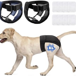 Pack of 2 Dog Nappies, Reusable Heat Pants for Female Dogs, Dog Nappies for Female Dogs, with 8 Sanitary Pads, Adjustable Protective Trousers for Washable Protective Trousers, Black and Blue, XL