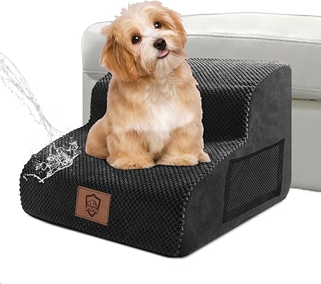 Zvonema Dog Stairs for Small Dogs, Non-Slip Dog Stairs, 2 Steps, Durable Pet Stairs Made of High Density Foam, Washable Dog Ramp Sofa Bed, Waterproof Cat Stairs