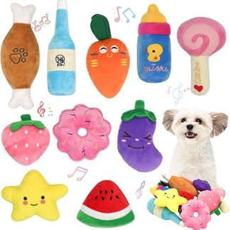 Reyshin Pack of 10 Squeaky Toy, Plush Dog Toy, Fruit Snacks and Vegetables for Dogs, Squeaky Toy for Pets, Interactive Toy for Dogs (H01)