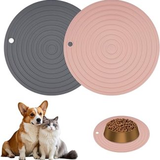 Pack of 2 Round Cat Bowl Mats, 24 cm Silicone Mat, Dog Bowl, Feeding Bowl Mat, Non-Slip Mat, Cat Food, Pot Holder, Dog Feeding Mat for Medium and Small Pets