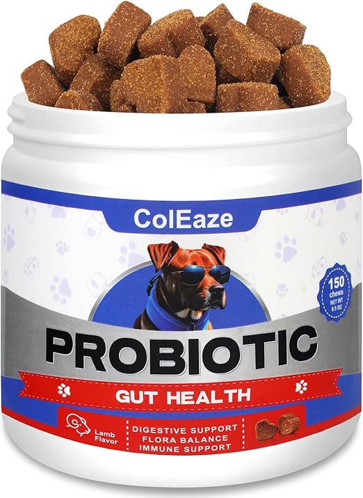 Dog Probiotics for Diarrhea & Digestive Disorders, Quick-Acting with Prebiotics & Digestive Enzymes, Supports Intestinal Immunity & Gland Health, 150 Lamb Flavour Soft Chews