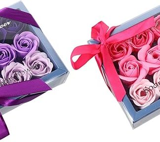 FOMIYES 2 Seifenblumenboxen mit Farbverlauf Rosenseifenstrauß in Geschenkbox Langlebige Künstliche Seifenrosen Dezent Duftend als Damen Geschenk