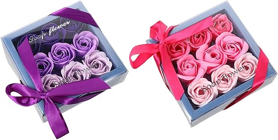 FOMIYES 2 Seifenblumenboxen mit Farbverlauf Rosenseifenstrauß in Geschenkbox Langlebige Künstliche Seifenrosen Dezent Duftend als Damen Geschenk