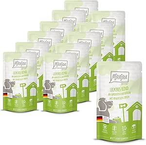 MjAMjAM - Premium Wet Food for Dogs - Quetschie - Delicious Beef on Cooked Potatoes with Crisp Peas, Pack of 12 (12 x 125 g), Grain-Free with Extra Meat