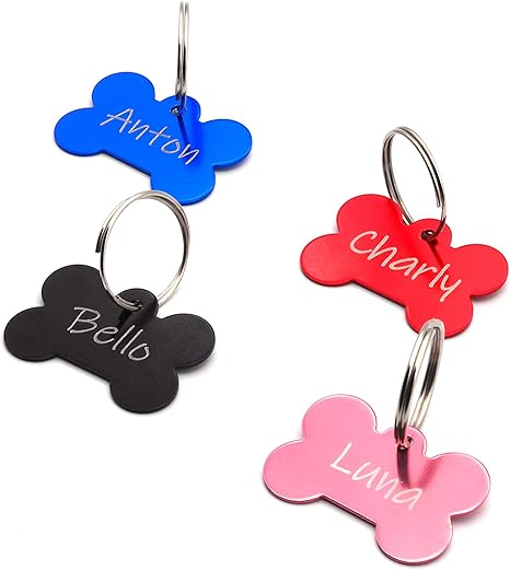 CopterFarm Dog Bone, Pet, Dog Tag with Engraving on Both Sides Including Key Ring, Bone Pendant, ID Tag Dog, Address Tag, Address Tag, Address Tag for Dog Collar, Many Colours