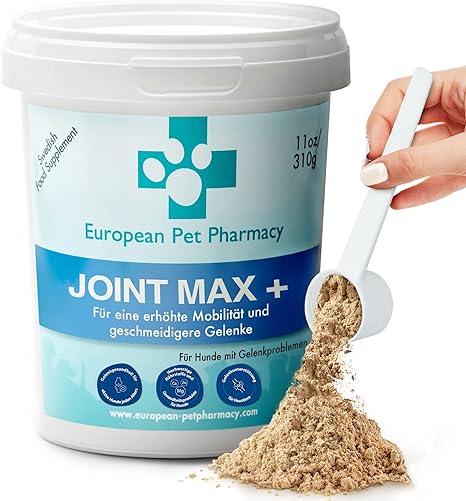European Pet Pharmacy Joint Max+ Joint Care for Dogs - Dietary Supplement Dog & Cat - Nutrient Rich Formula with Green-Lipped Mussel Dog - All Ages - 310g Glucosamine Chondroitin Powder