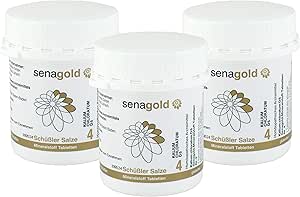 Senagold Schüssler Salts No. 4 - Potassium chloratum D6 - The Salt of Mucous membranes - Gluten and Alcohol Free - Made according to Homeopathic Pharmacopoeia in Germany - 3 x 400 Tablets