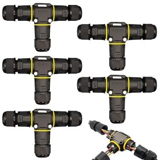 GOEDCH Waterproof Cable Connector: Pack of 5 IP68 Cable Connectors Waterproof 3-Pin T-shape Junction Box Clamp Box for Diameter 3-12 mm Cable Diameter, Connection Sleeve for Garden, Roof, Outdoor Use