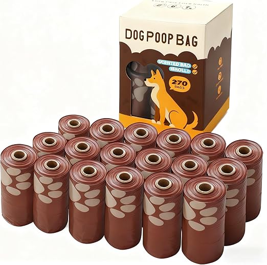 CCILAND Pack of 270 Dog Waste Bags, 18 Rolls of Waste Bags for Dogs with Milk Chocolate Fragrance, Leak-Proof Dog Waste Bags, Thick and Strong, 22 x 30 cm