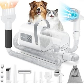 pecute 2-in-1 Dog Hair Dryer Dog Vacuum Cleaner, 1.7 L Dust Container with Lots of Accessories, Multifunctional Pet Care Set with Dog Razor Care Tools, Suitable for All Year Round
