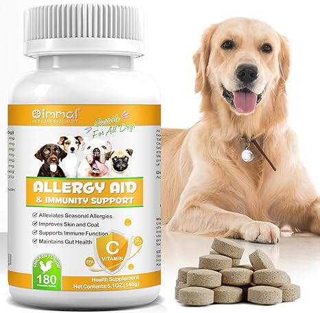 JSBNQRMZ Allergy Tablets for Dogs, 180 Tablets for Digestion, Mites Dog Tablets, Immune System, Skin & Fur Allergies in Dogs, Maintains Intestinal Health, Relieves Seasonal Allergies