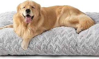EHEYCIGA Dog Bed for Large Dogs, Washable, 104 x 68 cm, XL Dog Cushion, Fluffy for Large Dogs, Cuddly Reversible Dog Mat with Faux Fur and Faux Linen, Grey