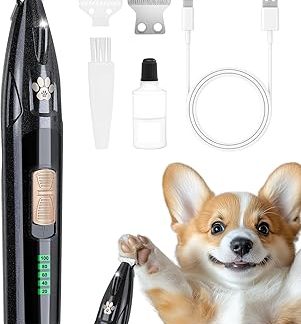 Paw Trimmer for Dogs with LED Lighting, Quiet Operation, Battery Indicator & Type-C Charge, Paw Pad Trimmer for Dogs, Cats and Pets (Streamer Black)