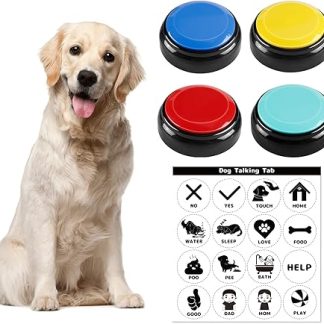 BEAN LIEVE Dog Buttons for Talking, Dog Buzzer with Recording Function, Dog Toy Intelligence, Dog Button for Communication, 20 Seconds Voice Recording Button, Multicoloured, Set of 4