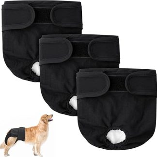 Aomig Female Dog Nappies, Pack of 3, Washable, Leak-Proof Heat Trousers, Female Dogs, Reusable Sanitary Towels Panties for Female Pets, Highly Absorbent Ncontinence Dog Nappies (Black, XL)