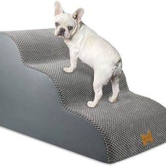 Nepfaivy Dog Stairs for Small Dogs, 3 Levels, Pet Stairs for Bed and Sofa, Made of High Density Sponge, Dog Stairs, Dog Ramp with Removable, Washable Cover and Non-Slip Base, 60 x 40 x 40 cm