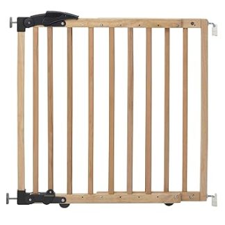 Geuther Stair Safety Gate No Drilling Required, 68-102 cm, Flexible & Clampable Child Safety Gate, Baby Door Gate, Made of Wood, Solid, Door Safety Gate No Drilling with Safety Lock, Natural Colour