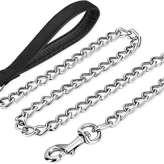 PETTOM Dog Lead Chain, Dog Chain Lead, Bite-Resistant Dog Lead 120 cm Metal, Chain Lead with Padded Handle for Large and Small Dogs