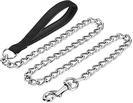 PETTOM Dog Lead Chain, Dog Chain Lead, Bite-Resistant Dog Lead 120 cm Metal, Chain Lead with Padded Handle for Large and Small Dogs