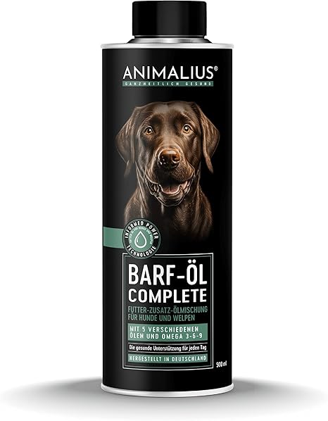 Animalius Barf Complete Oil for Dogs Premium Barf Additive Food Oil with Salmon, Linx, Hemp Seed, Evening Primrose and Borage Oil - 500 ml