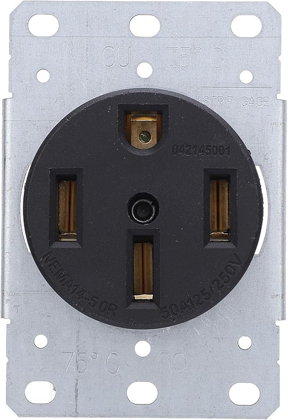 YWBL-WH 50A Flush Mount Grounded Socket, 4 Wire Design, Suitable for 10/8/6/4AWG Cable, Steel Plate and Large Brass Contacts, Stove and Oven Welding Equipment
