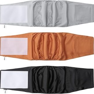 Avont Pack of 3 Male Reusable Dog Nappies, Belly Band Dog for Incontinence, Washable and Environmentally Friendly for Dogs, Male - Black/Brown/Grey