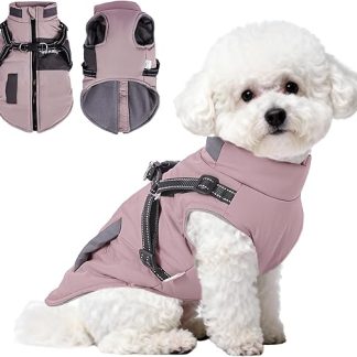 ZoneYan Dog Jacket Winter Vest Jackets, Warm Reflective Dog Coats with Harness, Waterproof, Dog Clothes Winter, Dog Jumper for Small and Medium Dogs & Puppies, M