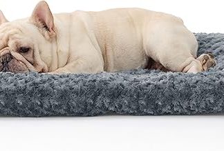 BEDSURE Dog Bed Medium Dogs Washable - Swirled Plush Dog Cushion with Soft Support, Brush Plush Dog Mat with Non-Slip Underside for Medium Size Dogs, Grey, 74 x 53 x 7 cm