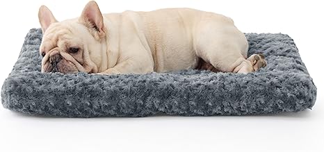 BEDSURE Dog Bed Medium Dogs Washable - Swirled Plush Dog Cushion with Soft Support, Brush Plush Dog Mat with Non-Slip Underside for Medium Size Dogs, Grey, 74 x 53 x 7 cm