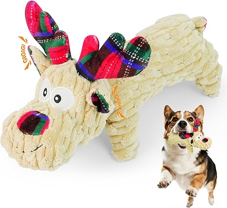 ROSAUI Christmas Dog Toy, Squeaky Toy for Large, Medium, Small Dogs, Gifts for Dogs, Cuddly Toy, Reindeer, Dogs