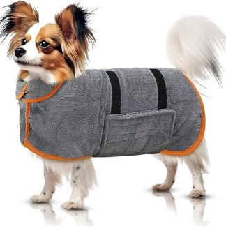Small Dog Bathrobe, Dog Bathrobe, with Fastening, Good Water Absorption Effect (XS Size)