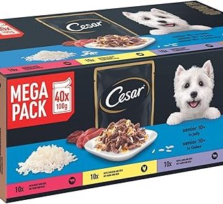 CESAR® Portionsbeutel Multipack Mega Pack Senior 10+ in Gelee 4 Varietäten 40x100g