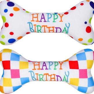 Partideal Pack of 2 Dog Birthday, Pet Dog Birthday Bone Toy Plush Dog Toy Birthday Cartilage Toy for Small and Medium Dogs