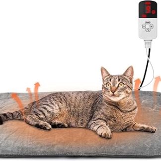 Onherm Pet Heating Blanket for Cats 45 x 45 cm, 9 Heat Settings, 12H Timer, Electric Heat Blanket for Cats and Dogs, Heating Mat with Automatic Shut-Off, Heating Pad, Flannel Cover, Washable