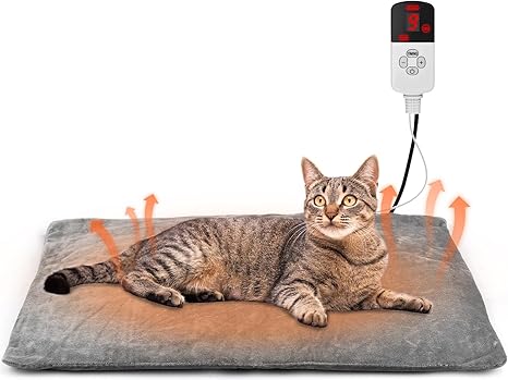Onherm Pet Heating Blanket for Cats 45 x 45 cm, 9 Heat Settings, 12H Timer, Electric Heat Blanket for Cats and Dogs, Heating Mat with Automatic Shut-Off, Heating Pad, Flannel Cover, Washable