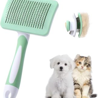 Vinabo Dog Brush, Cat Brush, Pet Self-Cleaning Slicker Brush Removes Undercoat, Dog Brushes for Undercoat, Hair Remover Pet Brush for Longhaired Short Haired Dogs and Cats, Green
